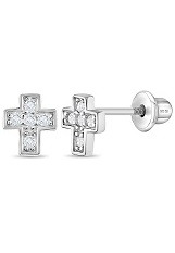beautiful silver clear cubic zirconia cross toddlers earrings 